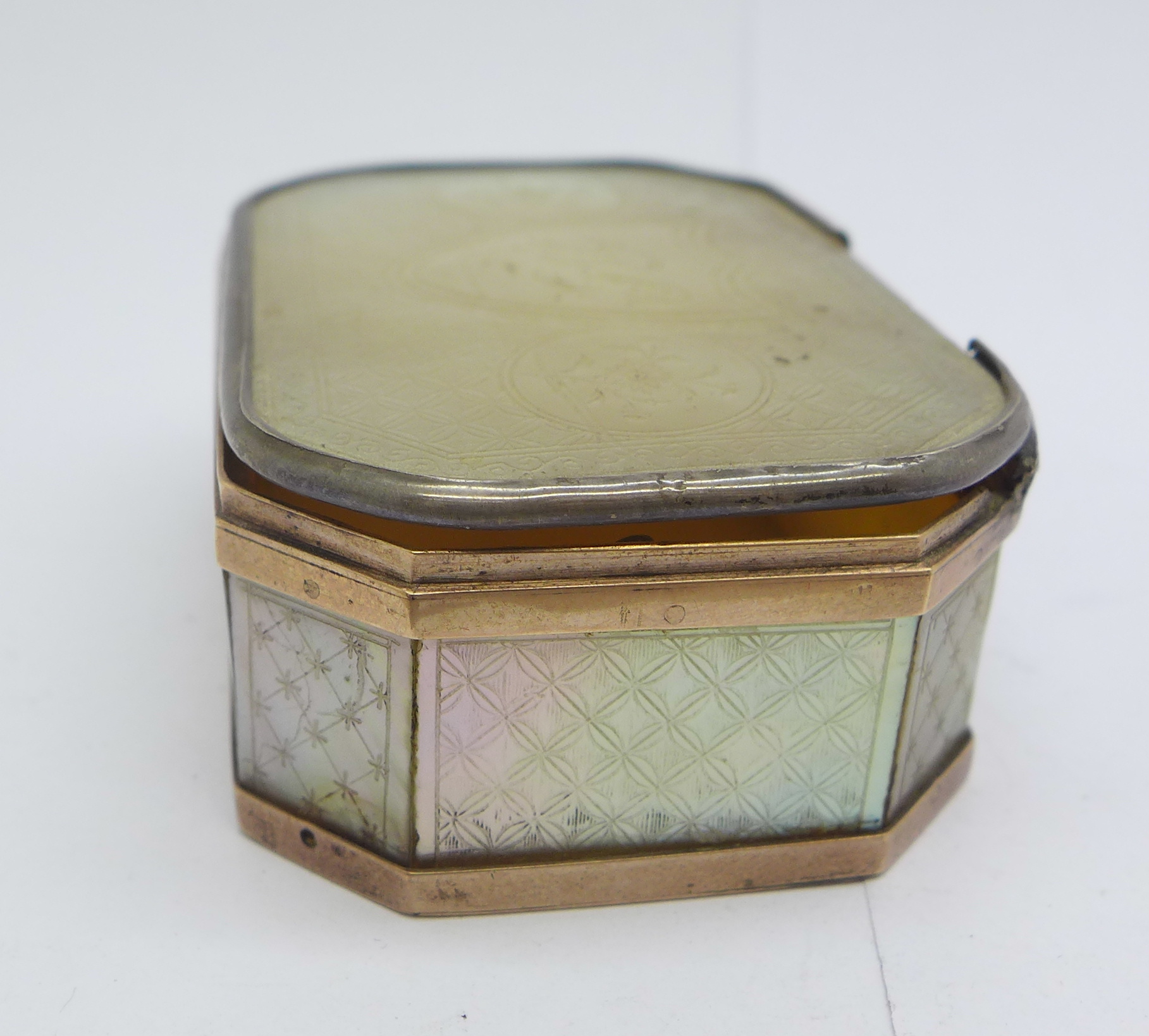 A 19th Century yellow metal mounted box, the lid re-mounted in white metal, rim a/f, with a - Image 6 of 6