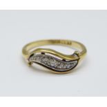 An 18ct gold, five stone diamond ring, 2.7g, M