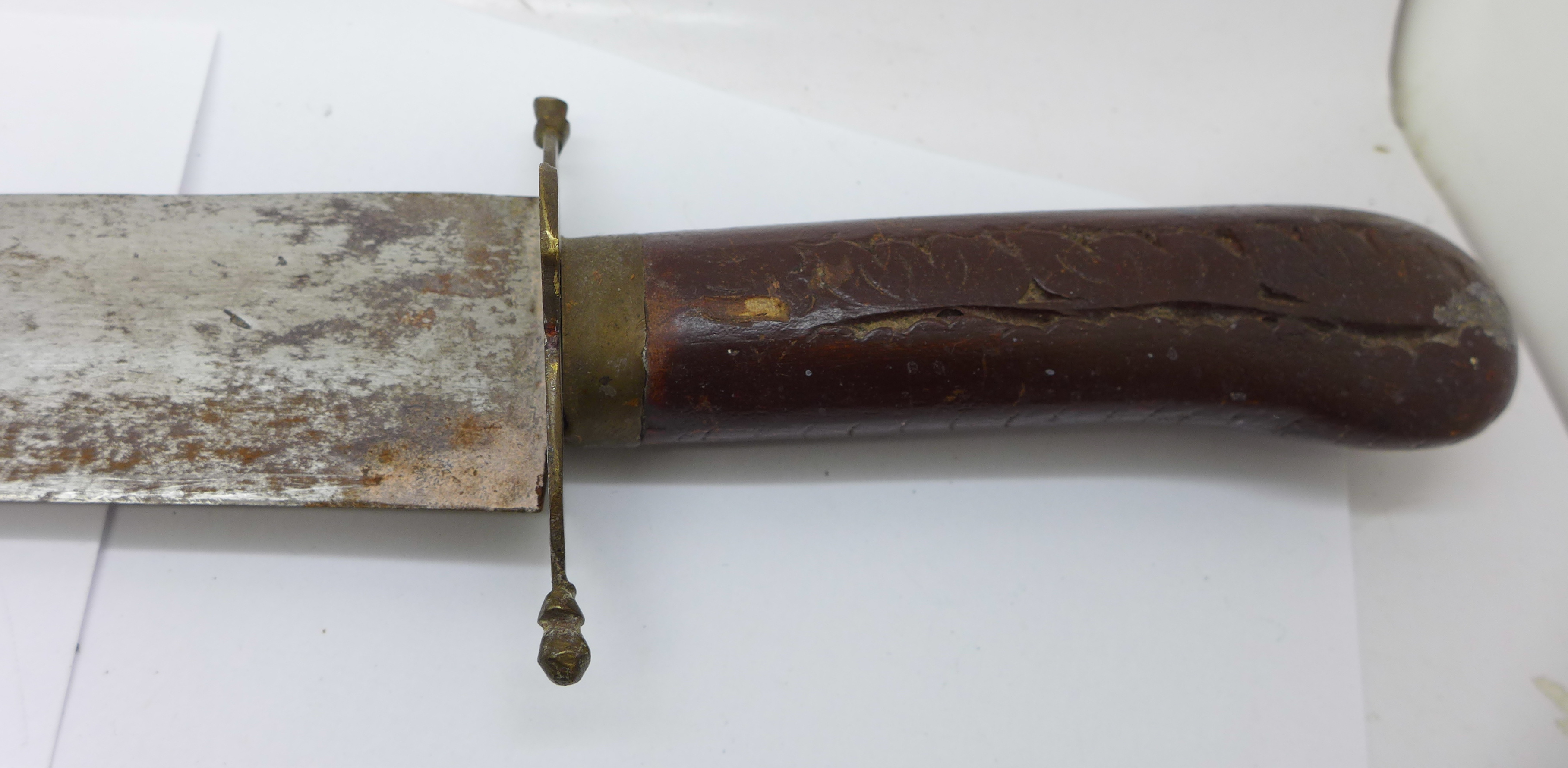 A knife with scabbard, a/f and a football rattle - Image 2 of 4