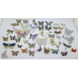 Forty-five brooches; thirty-six butterflies, (two a/f), eight dragonflies and one other