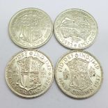 Four half crowns, 1929, 1933, 1936 and 1937