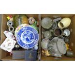 A box of mixed china and a box of Denby pottery, cottage ware tea service, etc. **PLEASE NOTE THIS