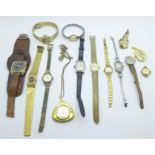 Fourteen manual wind wristwatches and pendant watches including Buler, Bifora, Smiths, etc.