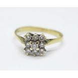 A 9ct gold, nine stone diamond ring, 1.5g, M