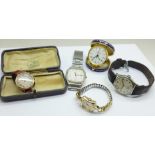 A 9ct gold cased wristwatch, 19mm case, a Smiths wristwatch, 28mm case, a Tissot wristwatch, dial