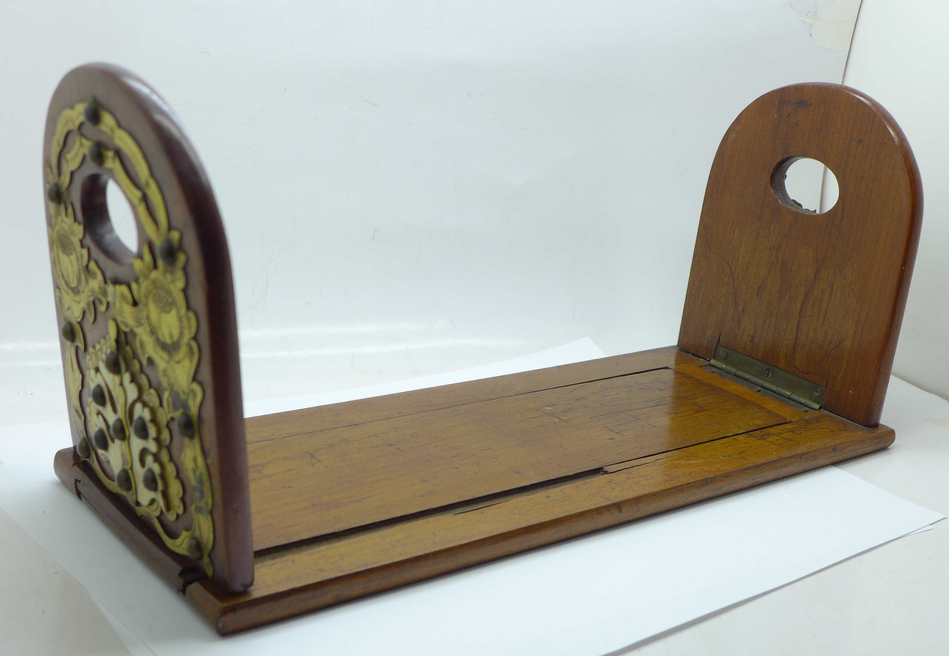 A Victorian bookslide with brass and bone applied decoration