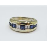 An 18ct gold, sapphire and diamond ring, 5.2g, O
