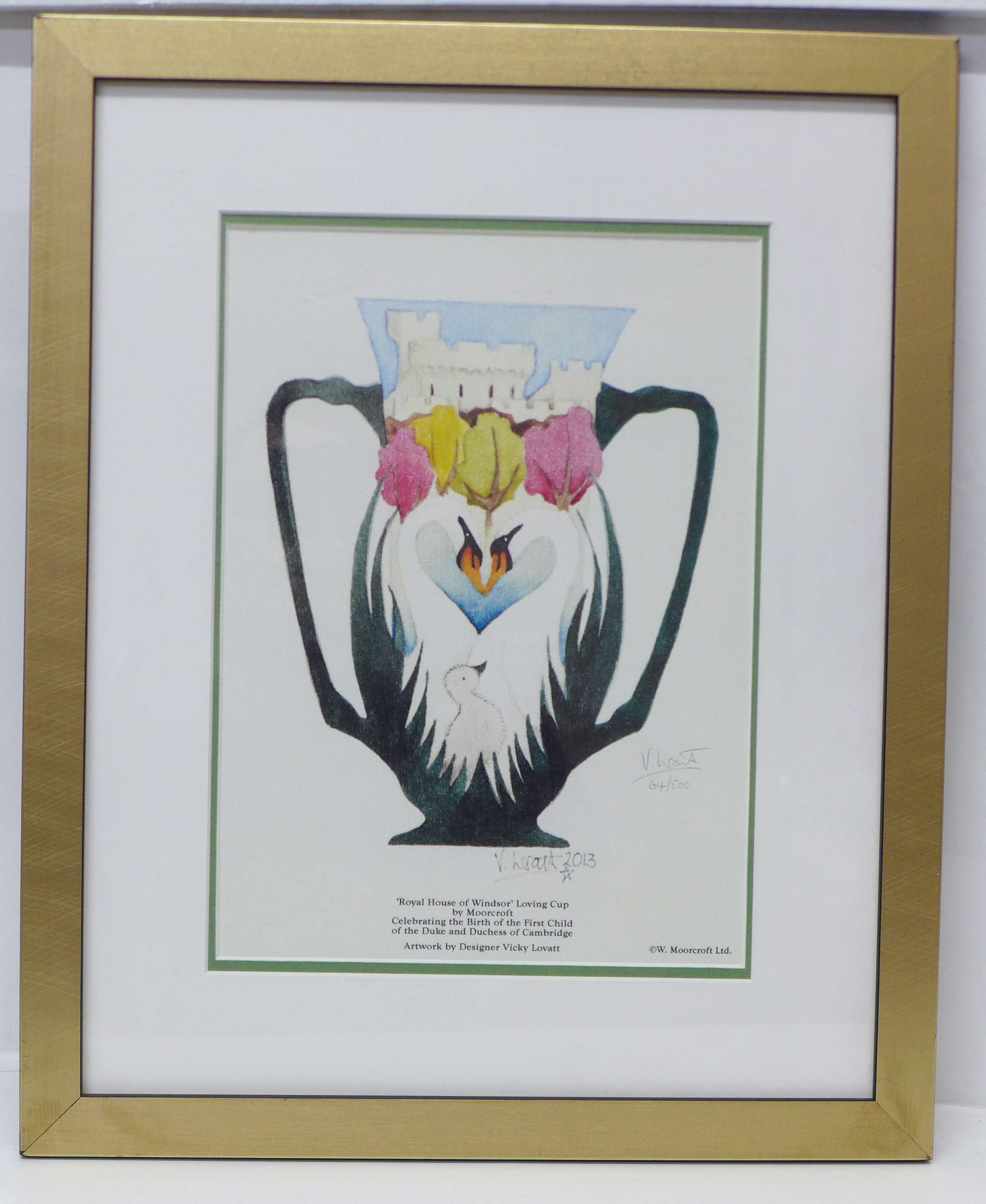 A Moorcroft limited edition print, Royal House of Windsor Loving Cup, 64/500, signed by Vicki Lovatt