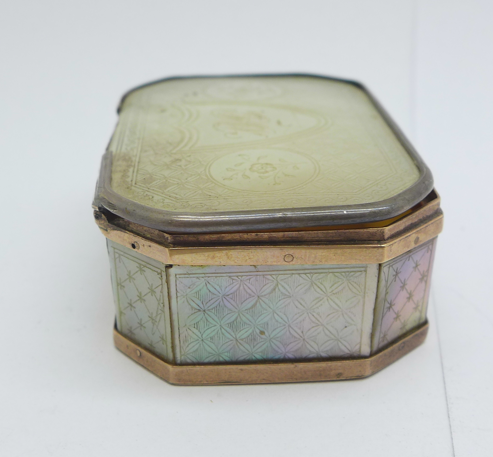 A 19th Century yellow metal mounted box, the lid re-mounted in white metal, rim a/f, with a - Image 5 of 6