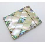 A late 19th Century abalone and mother of pearl card case, 79mm x 101mm
