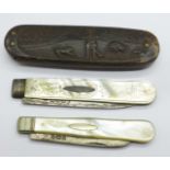 Two silver and mother of pearl fruit knives including one Victorian, (blades scratched) and an early