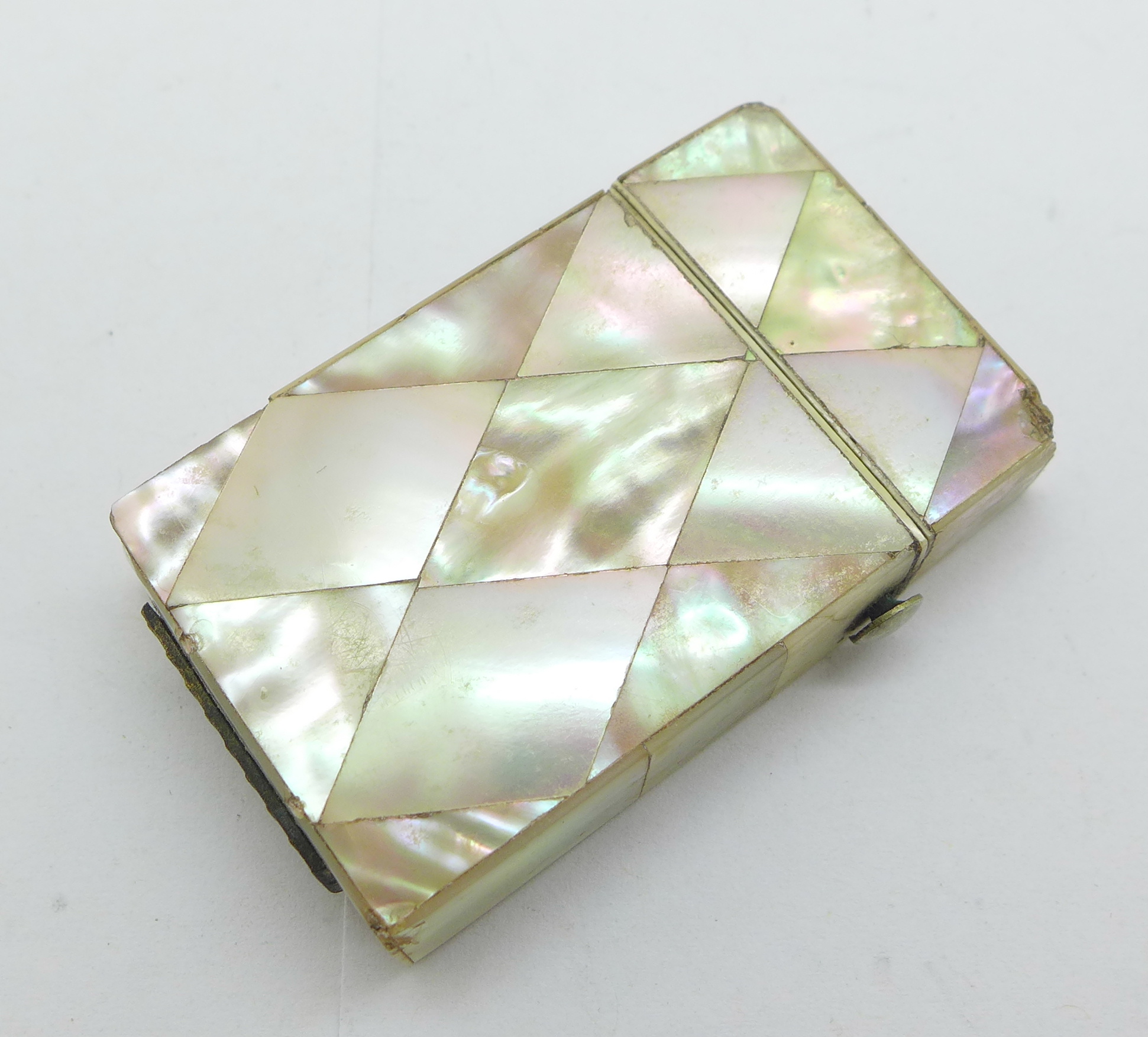 A mother of pearl vesta case, some a/f