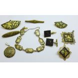 A collection of gilt jewellery