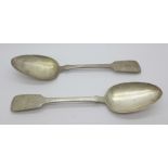 A pair of William IV silver spoons, London 1830, Jonathan Hayne, 138.8g