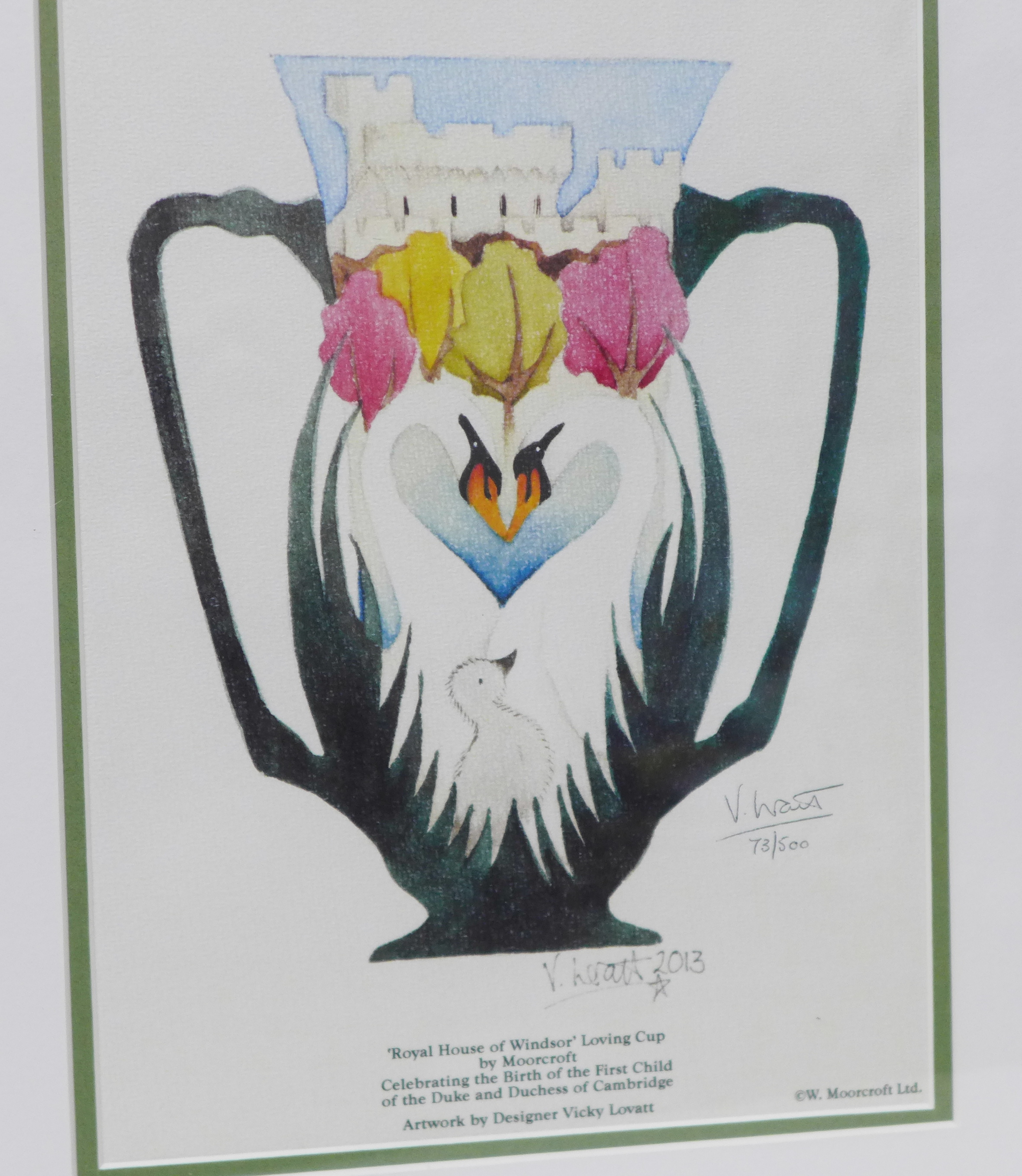 A Moorcroft limited edition print, Royal House of Windsor Loving Cup, 73/500, signed by Vicki Lovatt - Image 2 of 2