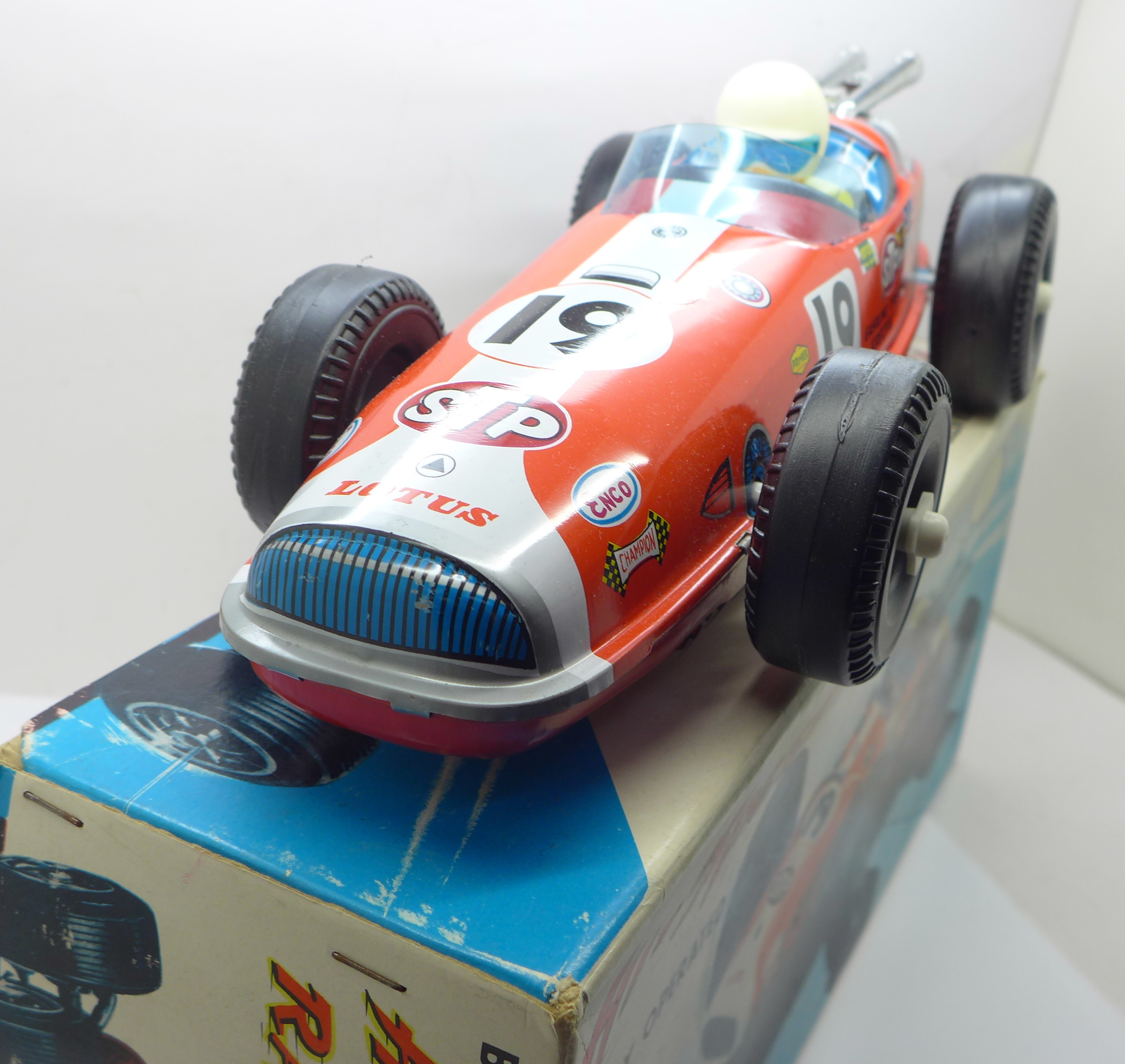 A 1960's tin-plate Japanese racing car, Hi-Speed Racer, 30cm, scratch on the bonnet, boxed - Image 3 of 6