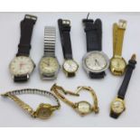 Eight lady's and gentleman's manual wind wristwatches including Junghans, Helvetia and Montine, etc.