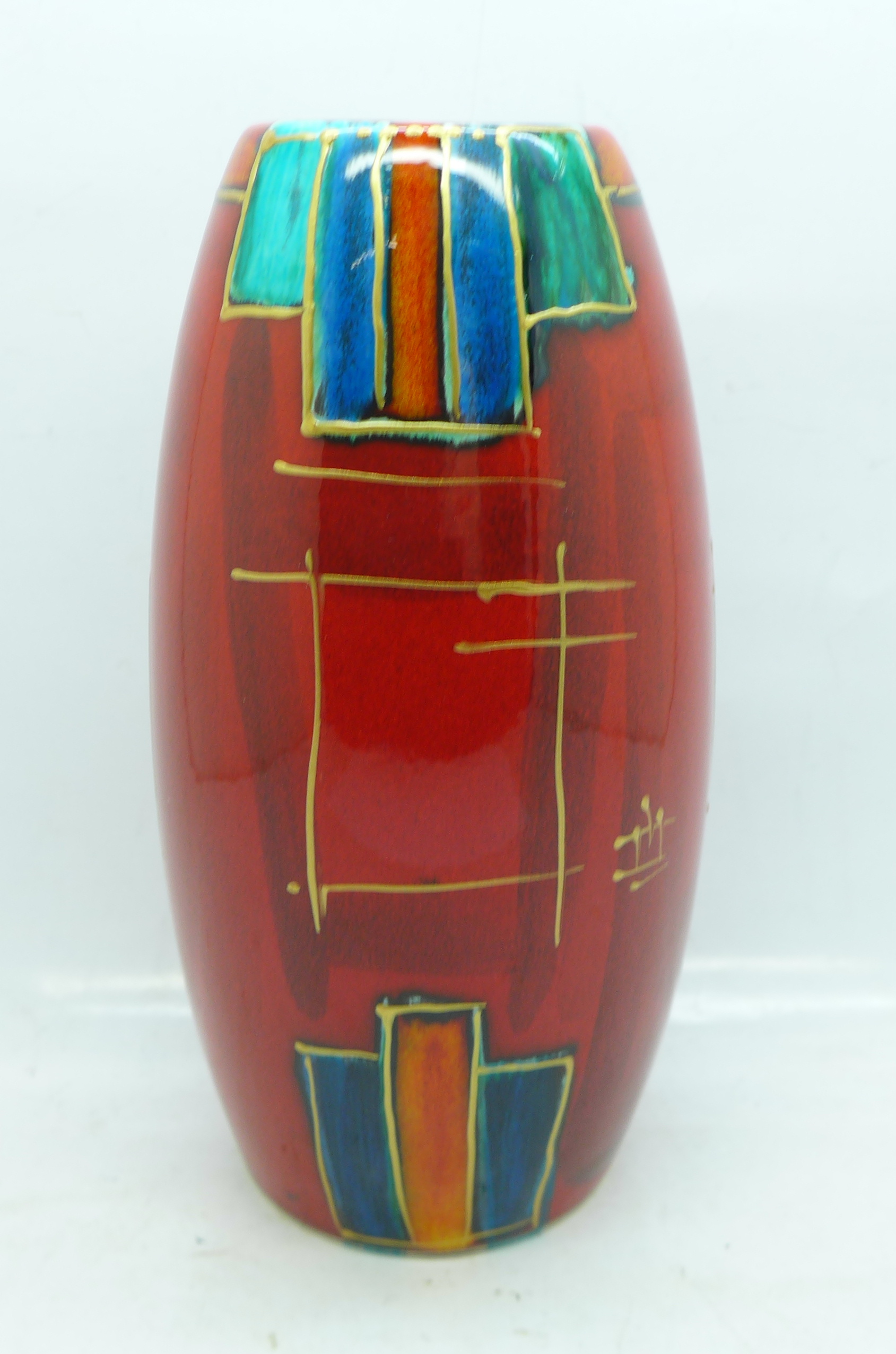 An Anita Harris Skittle vase, Deco design, 18cm, signed in gold on the base