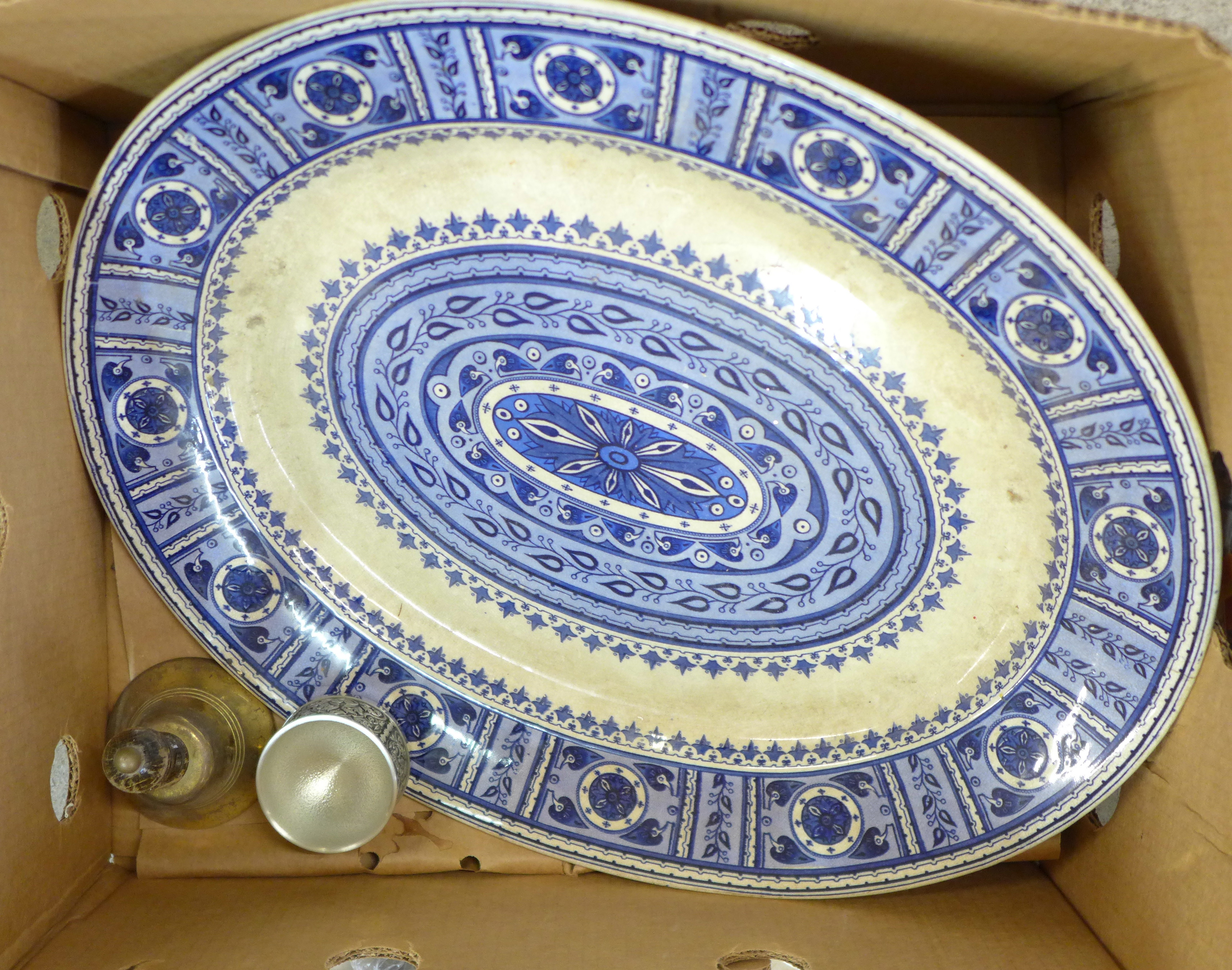 A Royal Albert Old Country Roses three-tier cake stand, boxed, a BG&W blue and white meat plate, a - Image 2 of 3