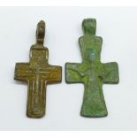 Two bronze Viking crosses, one depicting Christ, found in Russia