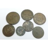 Assorted copper coins and tokens including an 1812 Birmingham & South Wales copper token and a