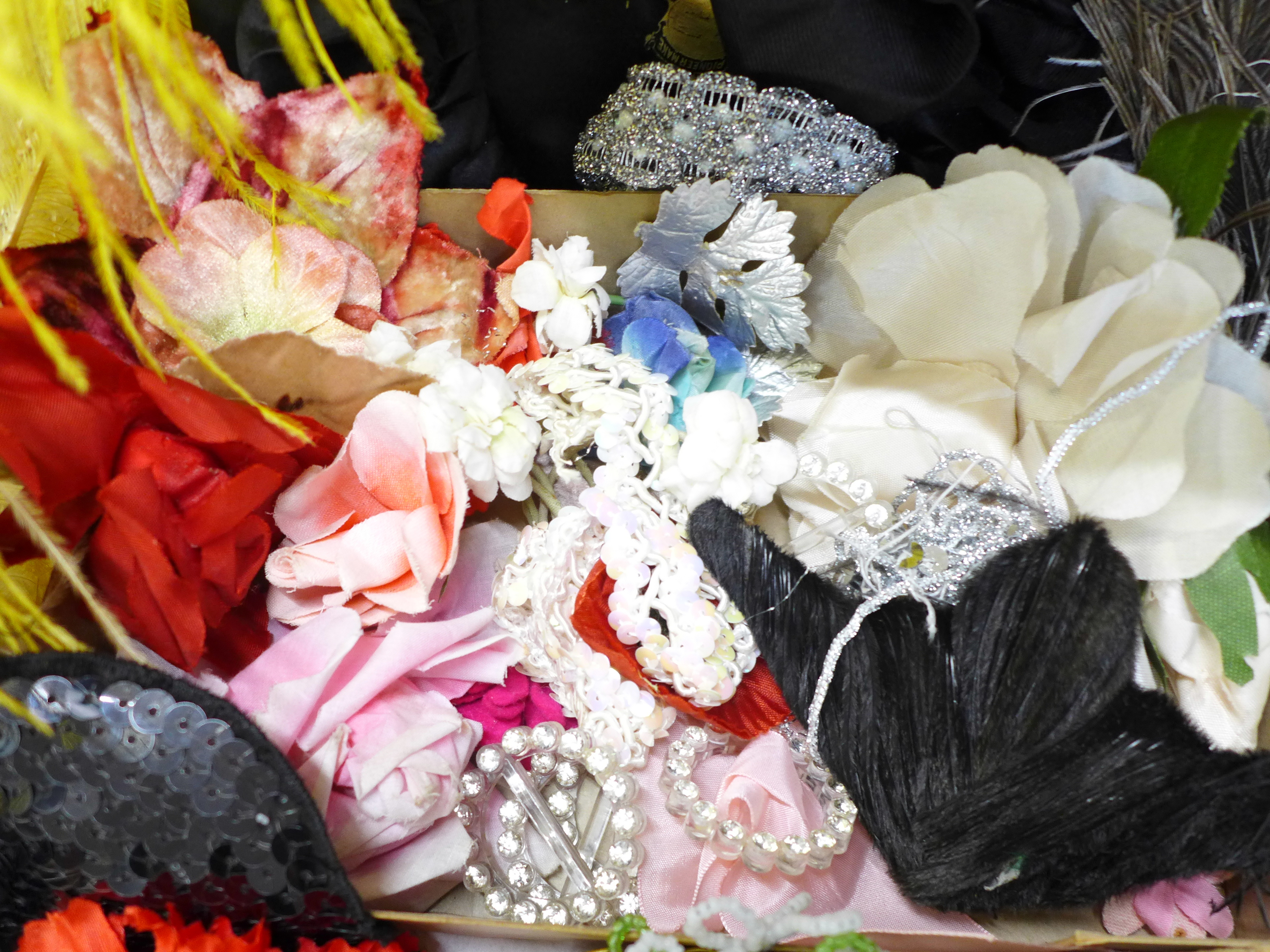 A collection of vintage millinery flowers, ostrich feathers, sequin appliques, etc. - Image 2 of 5