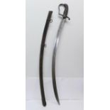 A 19th Century sword with curved blade, shagreen handle and metal scabbard, length of blade 78cm