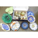 A Japanese six setting tea set, two Maling Peony Rose dishes, a H. Quimper France dish, a Royal