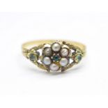 A Victorian yellow metal set emerald and pearl ring, tests as high carat gold, 1.2g, M