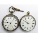 A silver fob watch, lacking second hand, and an .800 silver fob watch, lacking hanging loop