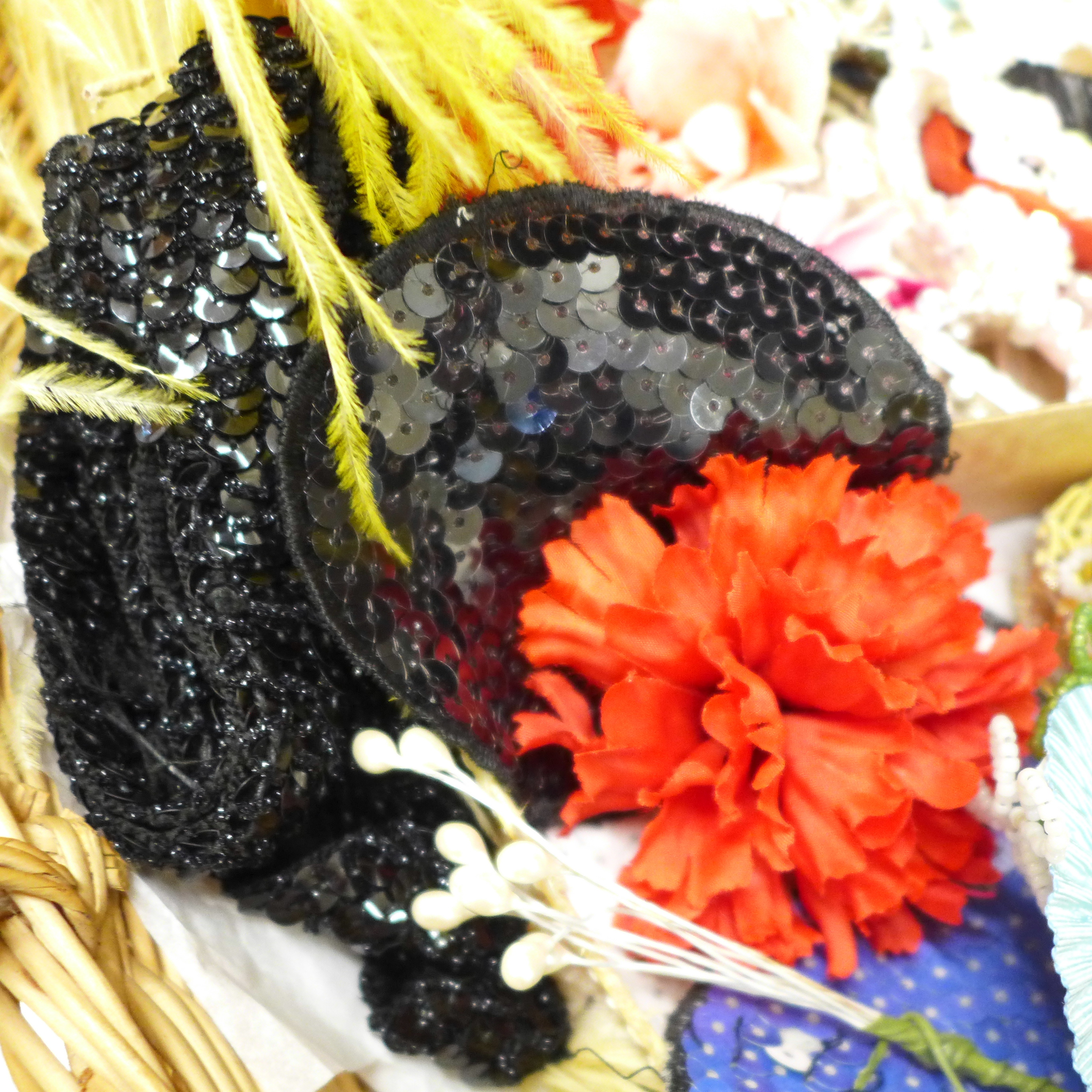 A collection of vintage millinery flowers, ostrich feathers, sequin appliques, etc. - Image 5 of 5