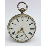 A silver cased pocket watch, (lacking glass)