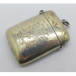 A Victorian silver vesta case, Chester 1899, with monogram