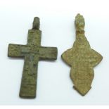 Two bronze Viking crosses, found in Russia