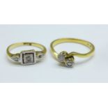 Two 18ct gold and diamond rings, 4.2g, E and N