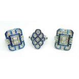 Three Art Deco style rings, J, L and M