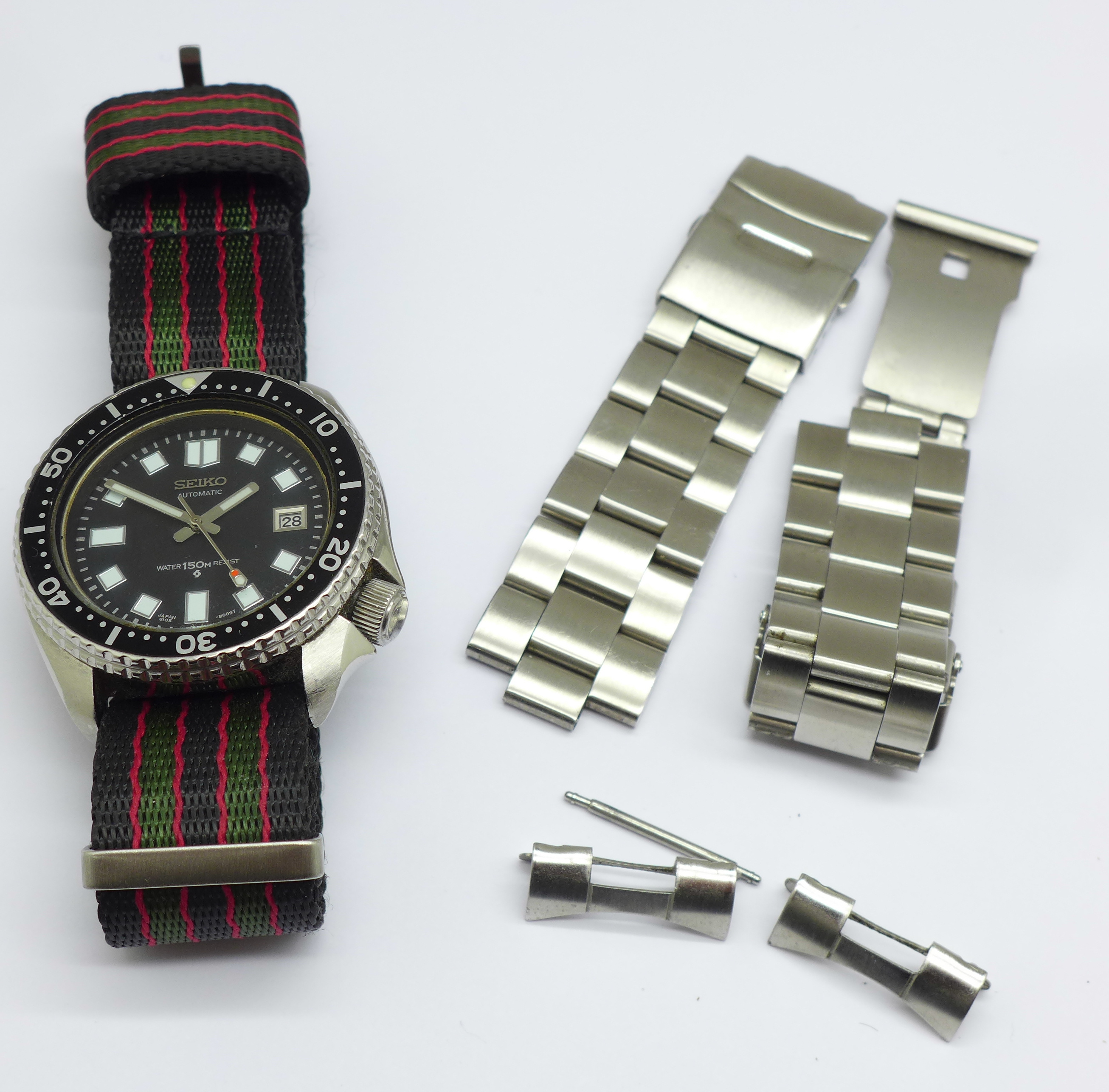 A Seiko diver's automatic wristwatch, 6309-729A-6105-8009T, on a Barton