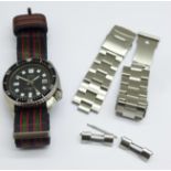 A Seiko diver's automatic wristwatch, 6309-729A-6105-8009T, on a Barton