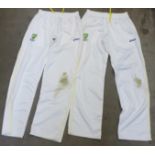 Two pairs of Australian team issue cricket trousers, (attributed to an Australian team member who