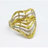 A yellow and white metal ring, marked 916, 3.9g, P