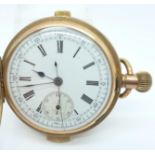 A 9ct gold cased full-hunter chronograph repeating pocket watch, (metal inner case)