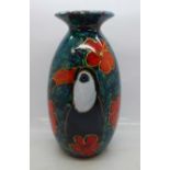 An Anita Harris Minos vase, Toucan design, 20cm, signed in gold on the base