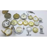 Seven pocket watches, a watch case, three nurses watches and six other watches