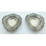A pair of pierced silver heart shaped dishes, Birmingham 1900, 68g