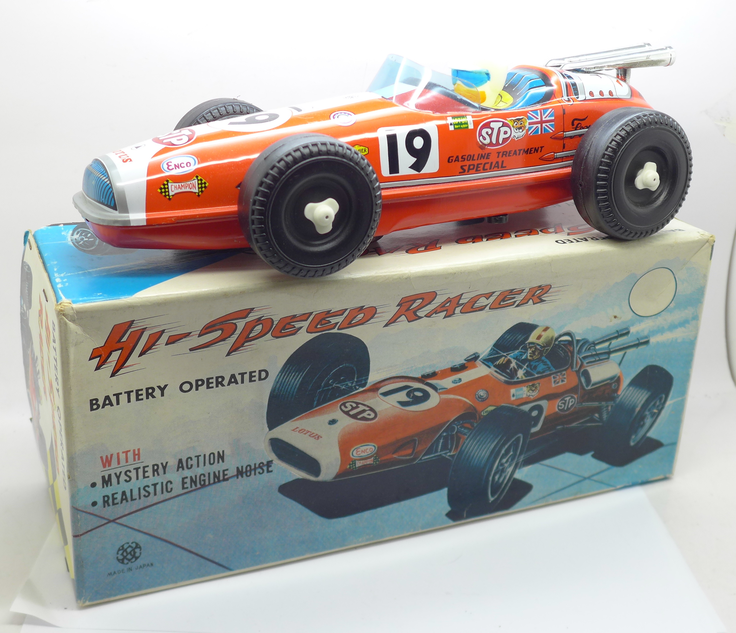 A 1960's tin-plate Japanese racing car, Hi-Speed Racer, 30cm, scratch on the bonnet, boxed