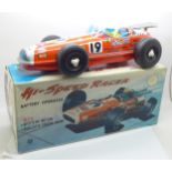 A 1960's tin-plate Japanese racing car, Hi-Speed Racer, 30cm, scratch on the bonnet, boxed