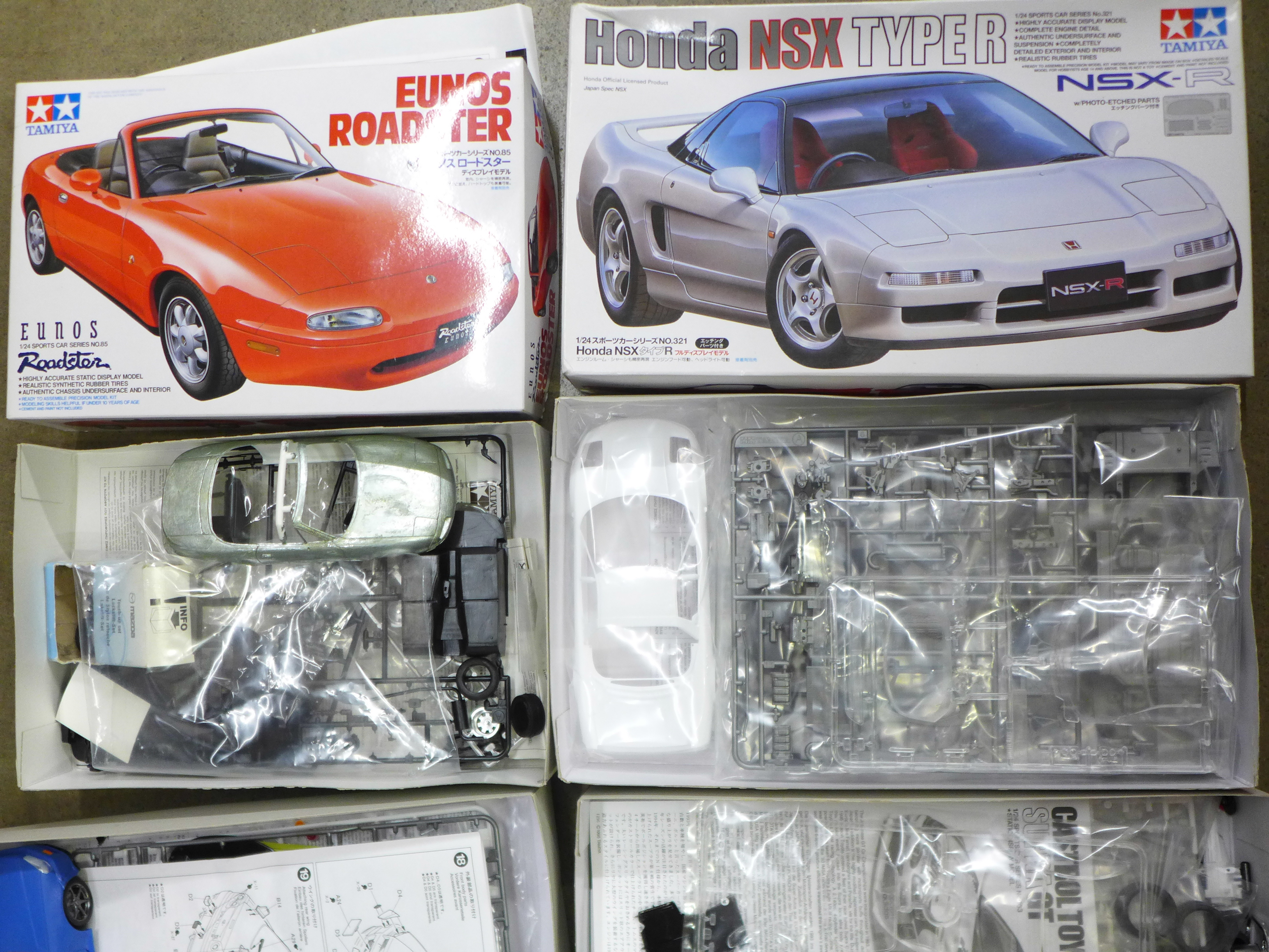 Four Tamiya model kits, Eunos Roadster, NSX Type R, Nissan GTR Skyline and Castrol Toyota Tom's - Image 2 of 3