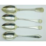 A pair of George IV silver tablespoons, London 1823, one other George IV silver tablespoon, London