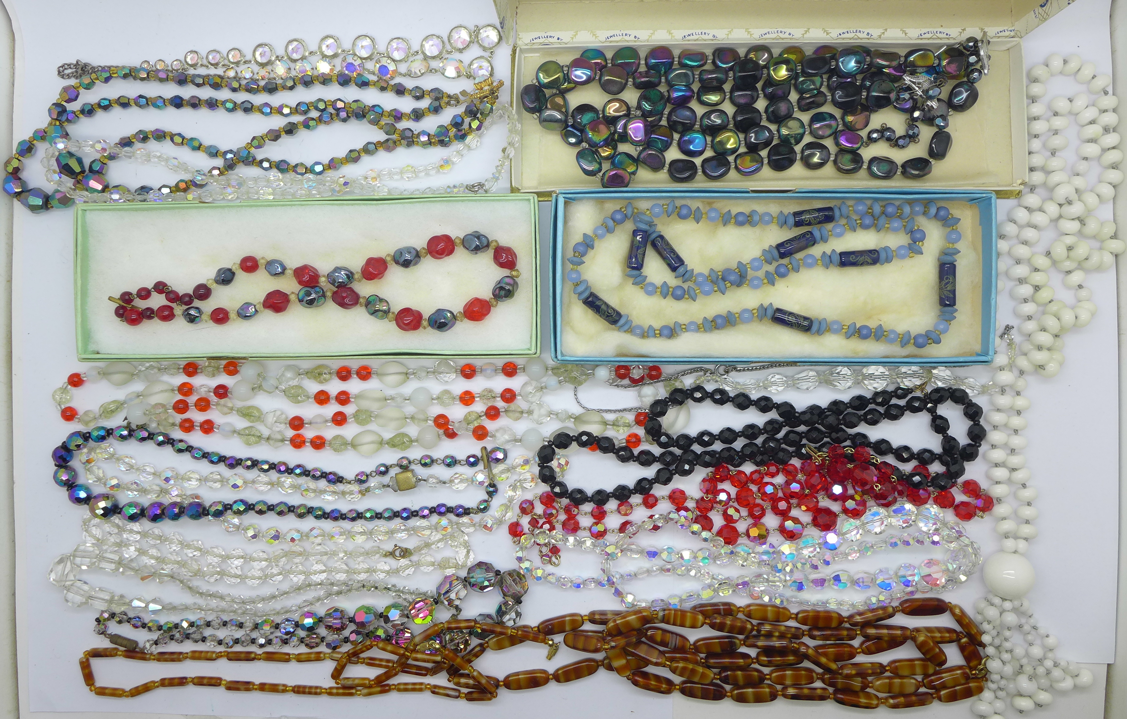 Fifteen vintage glass bead necklaces