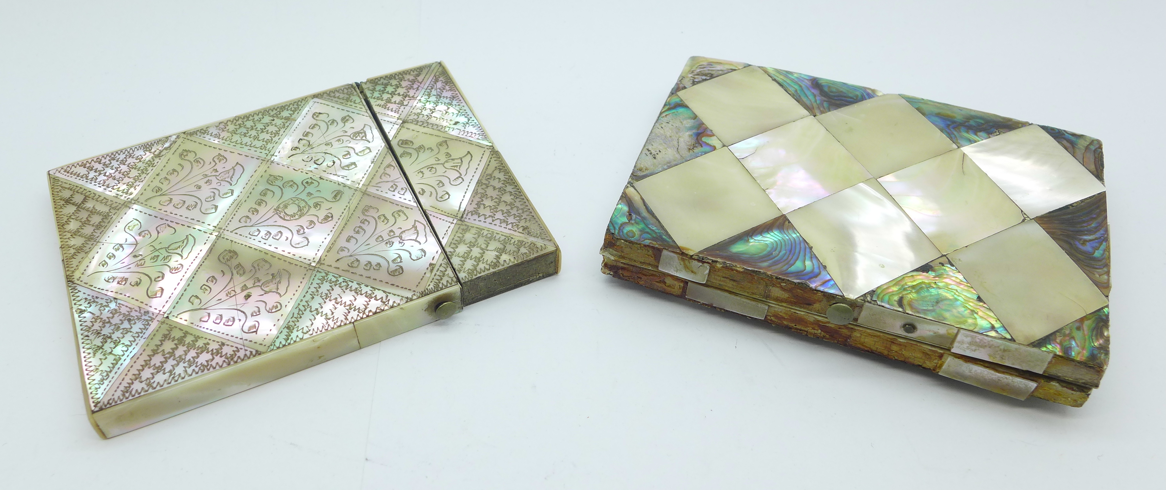 Two mother of pearl card cases, a/f